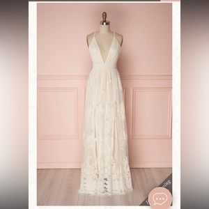 Kailania Snow | Ivory Floral Mesh Deep V-Neck Maxi Dress